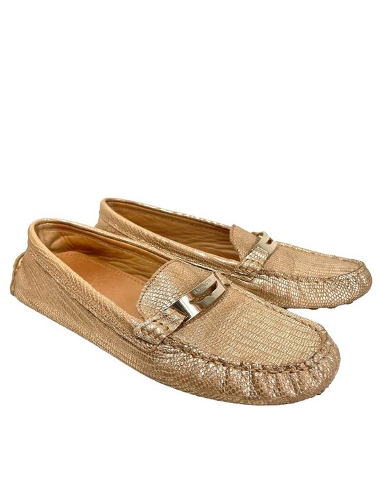 Coach Shoes - Coach Nola Gold Textured Leather Driving Loafers Size 8 B